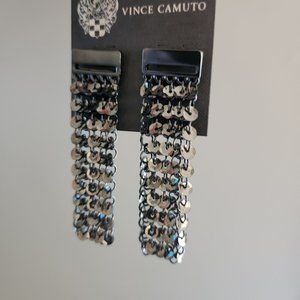 NWT Vince Camuto Sequin Earrings Hematite Black Dangle 3" Long